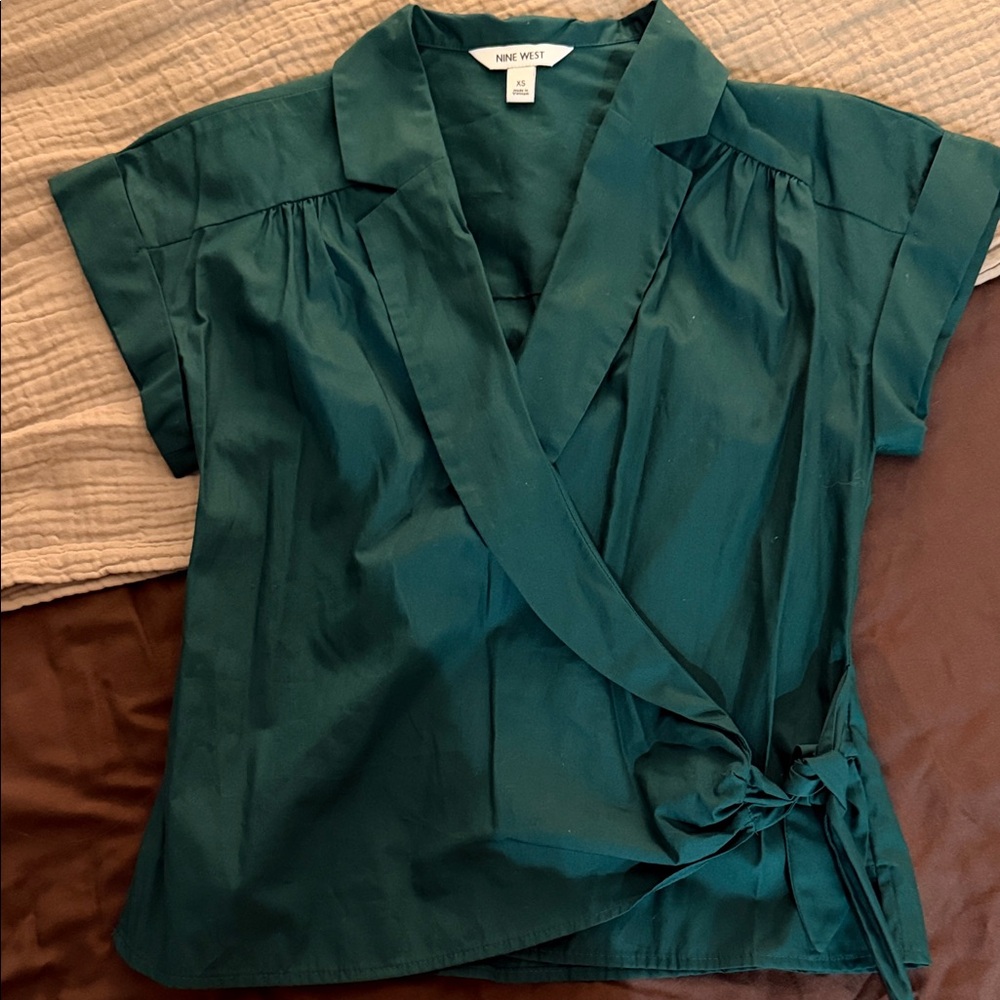 Nine West Teal Short Sleeve Blouse